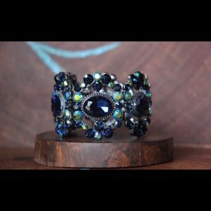 Navy rhinestone bracelet, navy blue bracelet